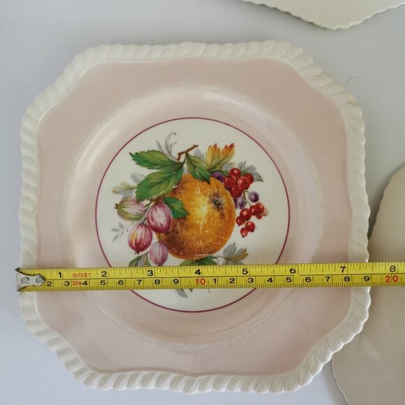 Johnson Bros Fruit Plates Vintage Set of 5 Pastels Square Rope Trim California - Picture 9 of 10